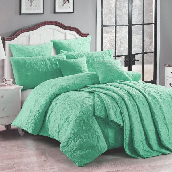 Georges Fine Linens Marguerite Quilt Doona Duvet Cover Wave Green Super King