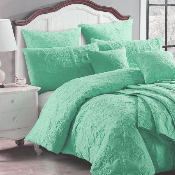 Georges Fine Linens Marguerite Quilt Doona Duvet Cover Wave Green Super King