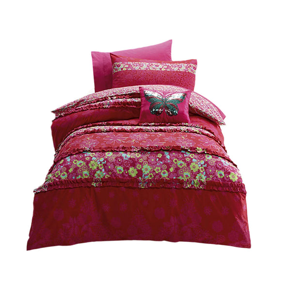 Jiggle & Giggle Katrina Floral Kids Nursery Quilt Doona Duvet Cover Pink Queen