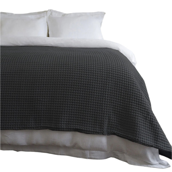Jenny Mclean Ardent Super Soft Cotton Waffle Blanket Throw Charcoal Grey Queen