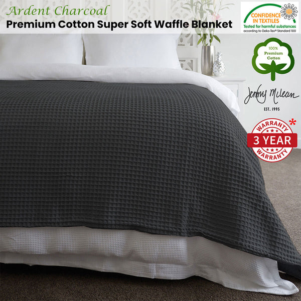 Jenny Mclean Ardent Super Soft Cotton Waffle Blanket Throw Charcoal Grey Queen