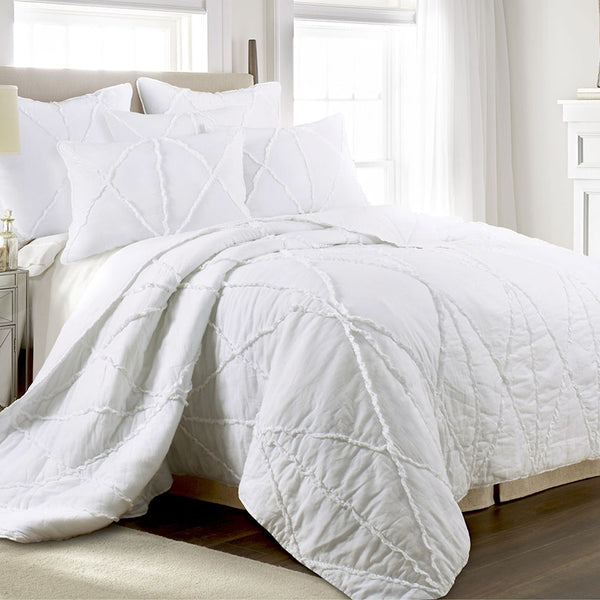 Jenny Mclean Bobby Ruffle Bedspread Coverlet Comforter White Super King