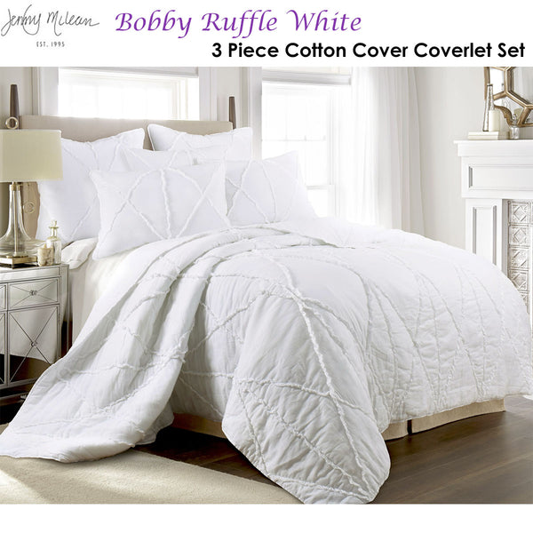 Jenny Mclean Bobby Ruffle Bedspread Coverlet Comforter White Super King