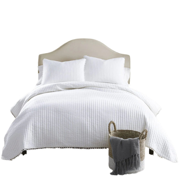 Jenny Mclean Clavo Pompom Bedspread Coverlet Comforter Quilt White King