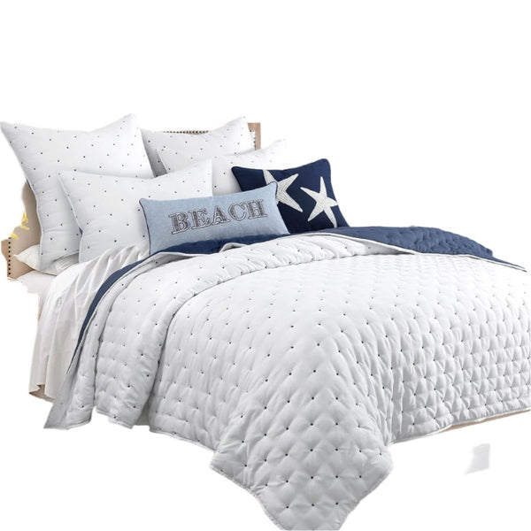 Jenny Mclean Swiss Dots Reversible Bedspread Comforter Coverlet Blue White Queen