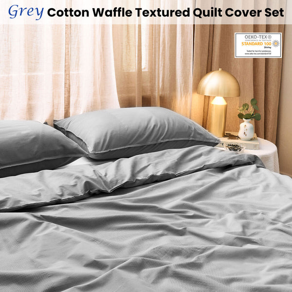 Dickies Cotton Waffle Texture Quilt Doona Duvet Cover Set Grey King