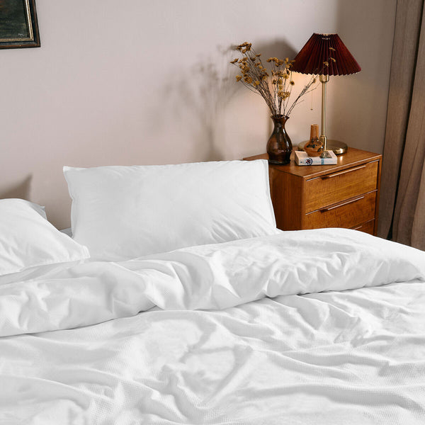 Dickies Cotton Waffle Texture Quilt Doona Duvet Cover Set White Queen