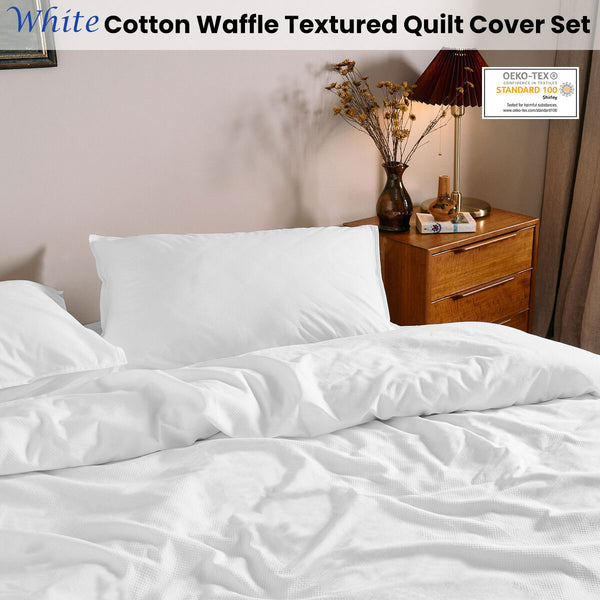 Dickies Cotton Waffle Texture Quilt Doona Duvet Cover Set White Queen