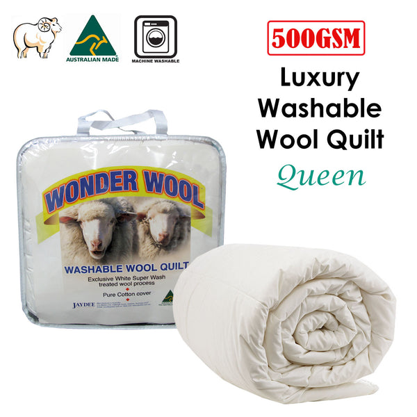 Jaydee Wonder Wool 500gsm Washable Wool Quilt Doona Duvet Queen