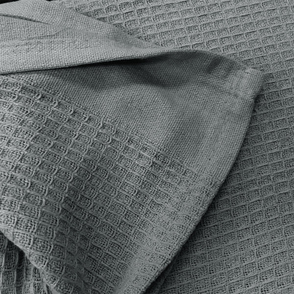Living At Home 350gsm Cotton Waffle Weave Blanket Throw Single Charcoal Grey