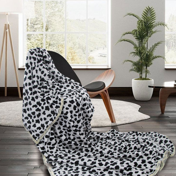 Faux Animal Fur Soft Flannel Blanket Throw Rug Dalmatian Queen Size