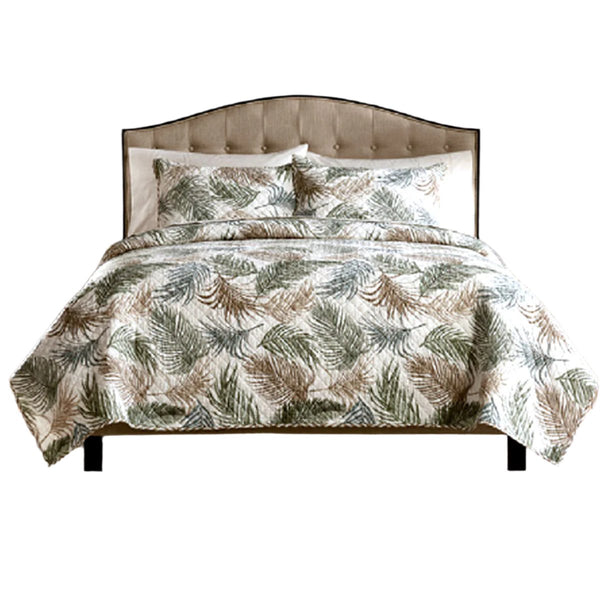 Aurora Foliage Quilted Bedspread Comforter Coverlet Taupe Queen