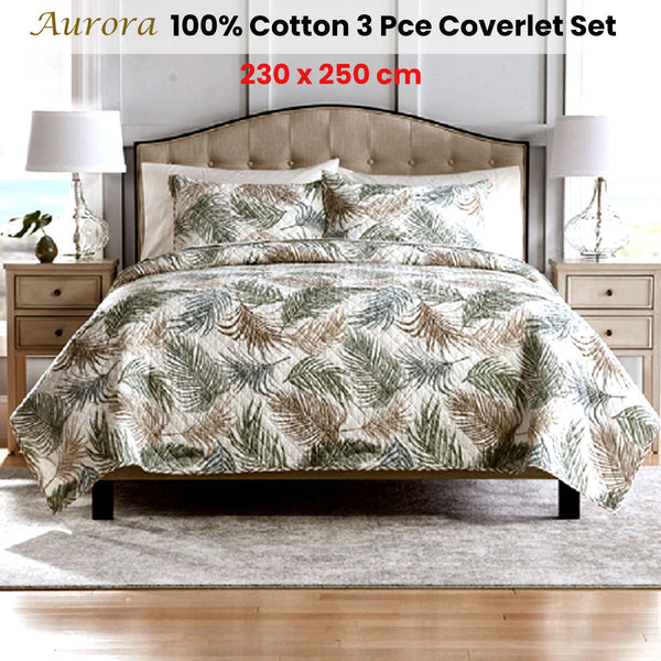 Aurora Foliage Quilted Bedspread Comforter Coverlet Taupe Queen