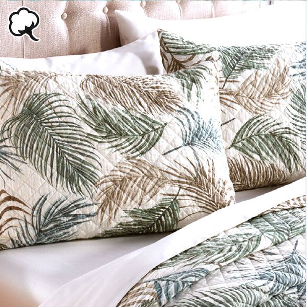 Aurora Foliage Quilted Bedspread Comforter Coverlet Taupe Queen