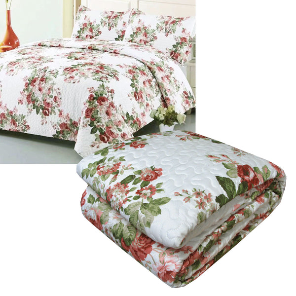 Babylon Floral Quilted Bedspread Comforter Coverlet Ivory Queen / King