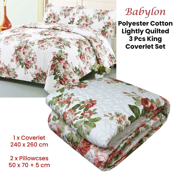 Babylon Floral Quilted Bedspread Comforter Coverlet Ivory Queen / King