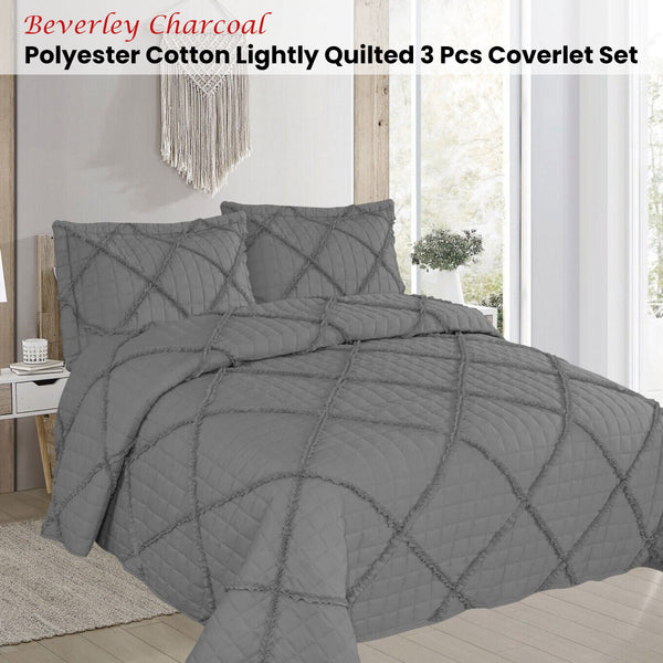 Beverley Diamond Quilted Bedspread Comforter Coverlet Charcoal Grey Queen