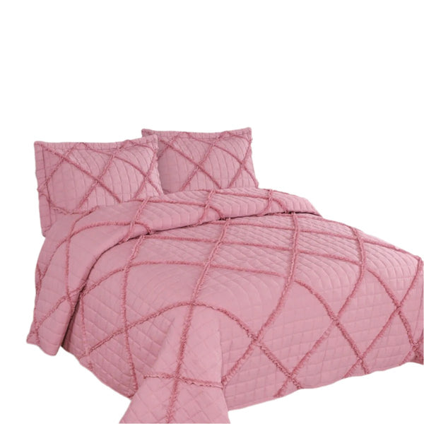Beverley Diamond Quilted Polyester Cotton Bedspread Comforter Coverlet Pink Queen