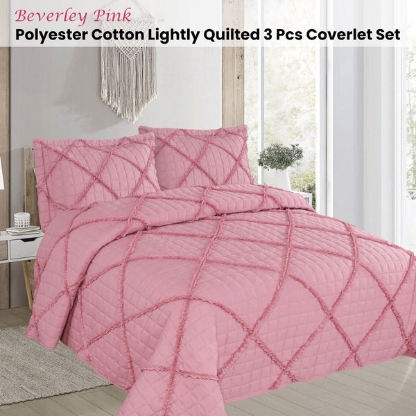 Beverley Diamond Quilted Polyester Cotton Bedspread Comforter Coverlet Pink Queen