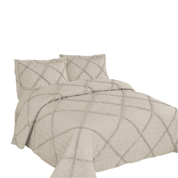 Beverley Diamond Quilted Polyester Cotton Bedspread Comforter Coverlet Taupe Queen