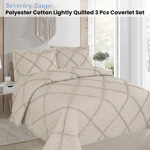 Beverley Diamond Quilted Polyester Cotton Bedspread Comforter Coverlet Taupe Queen