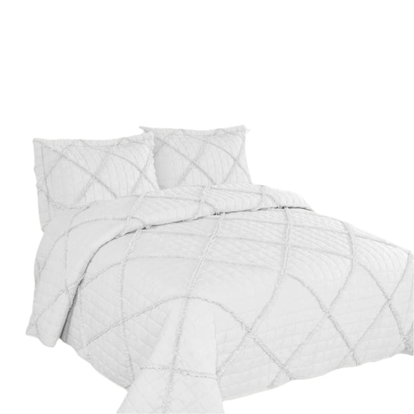 Beverley Diamond Quilted Polyester Cotton Bedspread Comforter Coverlet White Queen