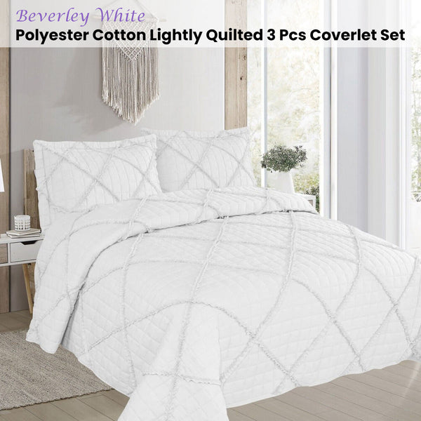 Beverley Diamond Quilted Polyester Cotton Bedspread Comforter Coverlet White Queen