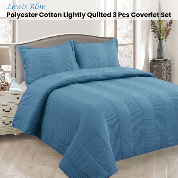 Lewis Striped Quilted Polyester Cotton Bedspread Coverlet Blue Queen