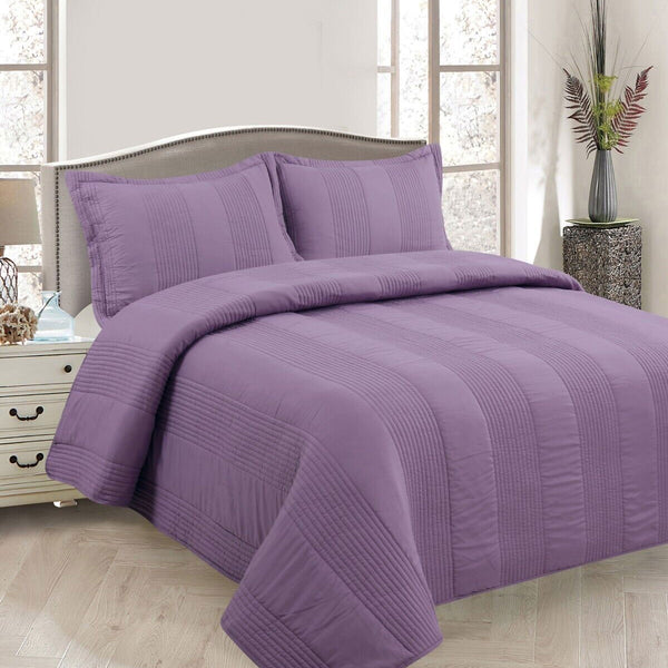 Lewis Striped Quilted Polyester Cotton Bedspread Coverlet Mauve Queen