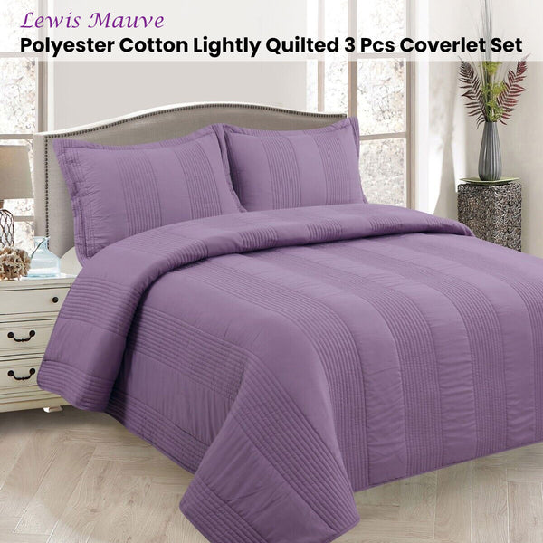Lewis Striped Quilted Polyester Cotton Bedspread Coverlet Mauve Queen