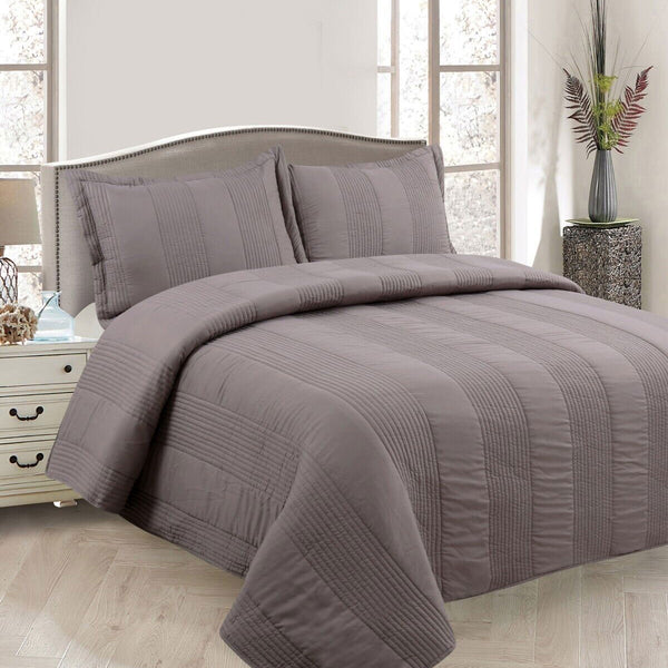 Lewis Striped Quilted Polyester Cotton Bedspread Coverlet Mocha Queen