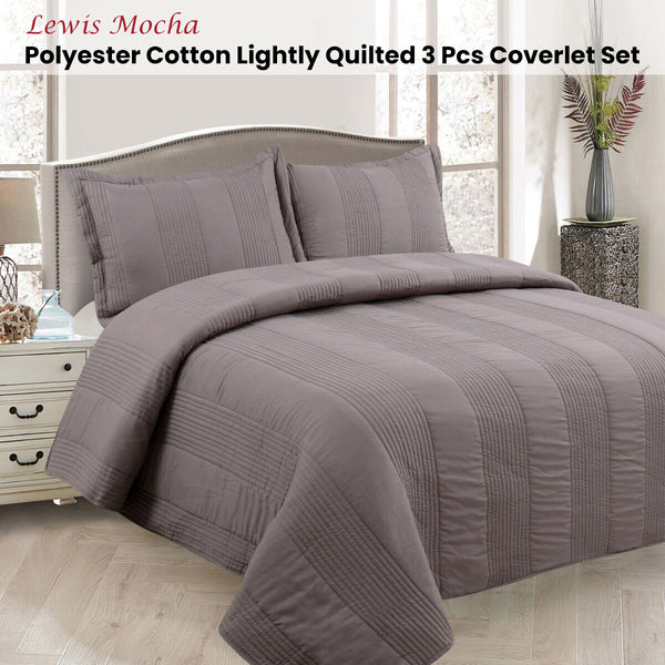 Lewis Striped Quilted Polyester Cotton Bedspread Coverlet Mocha Queen