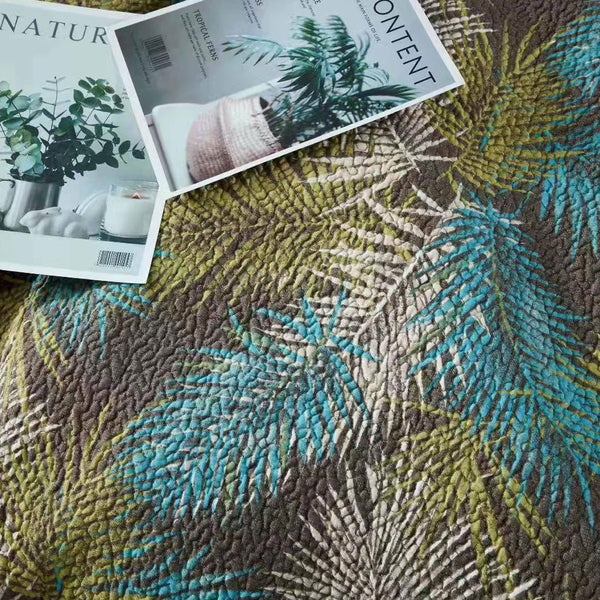 Orlando Foliage 150gsm Cotton Quilted Bedspread Coverlet Set Brown Queen