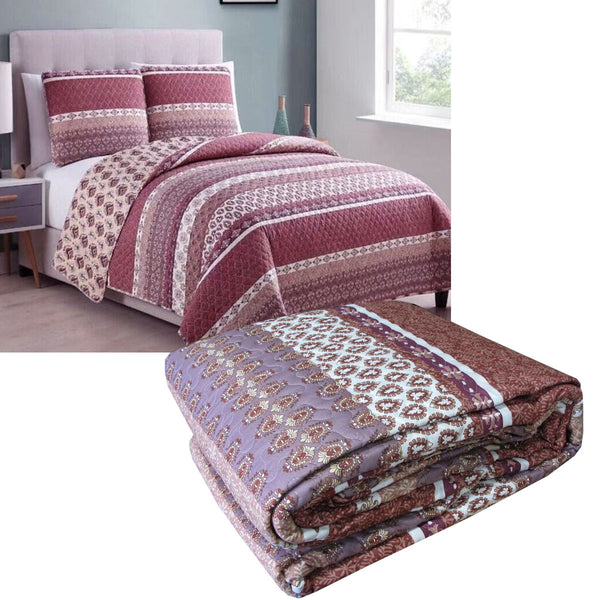 Seville Quilted Polyester Cotton Bedspread Comforter Coverlet Mauve Queen / King