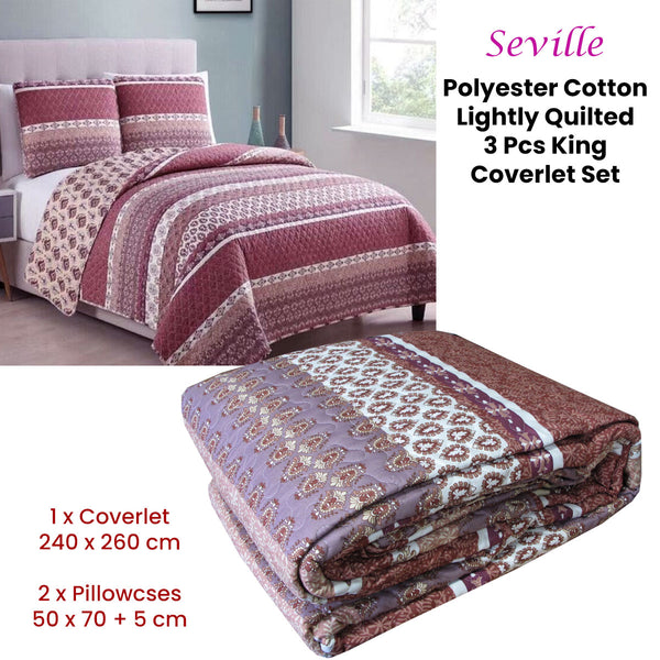 Seville Quilted Polyester Cotton Bedspread Comforter Coverlet Mauve Queen / King