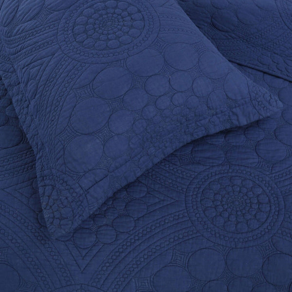 Unity Geometric 150gsm Cotton Quilted Bedspread Coverlet Set Navy Blue Queen