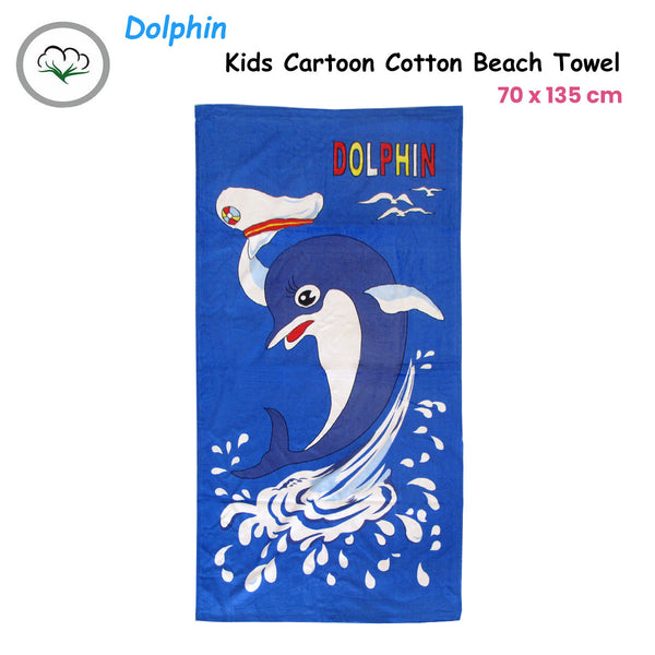 Dolphin Kids Cartoon Printed Cotton Beach Towel 70 x 140cm