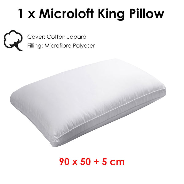Jason Microloft Microfibre Fill Cotton Cover King Pillow 90 x 50 + 5cm