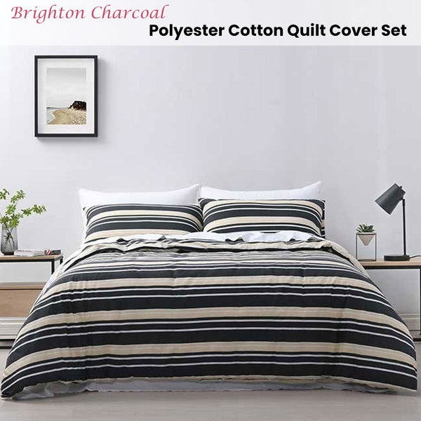 Jason Brighton Striped Polyester Cotton Quilt Doona Duvet Cover Grey Double
