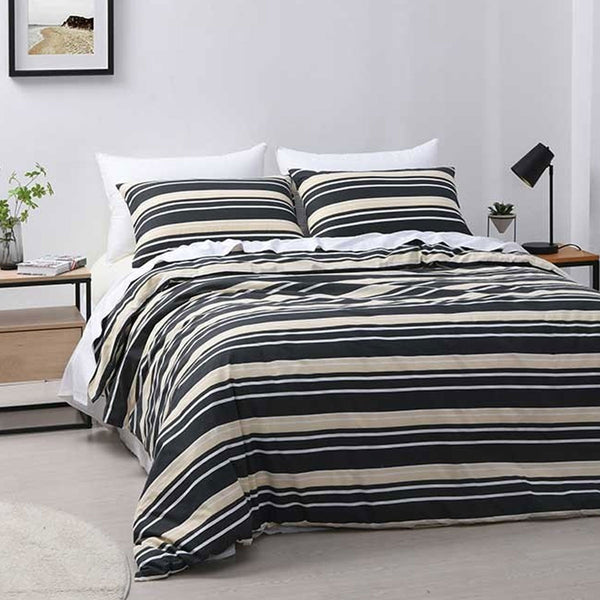 Jason Brighton Striped Polyester Cotton Quilt Doona Duvet Cover Grey Double