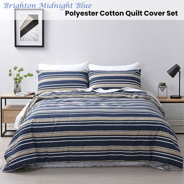 Jason Brighton Striped Polyester Cotton Quilt Doona Duvet Cover Blue King