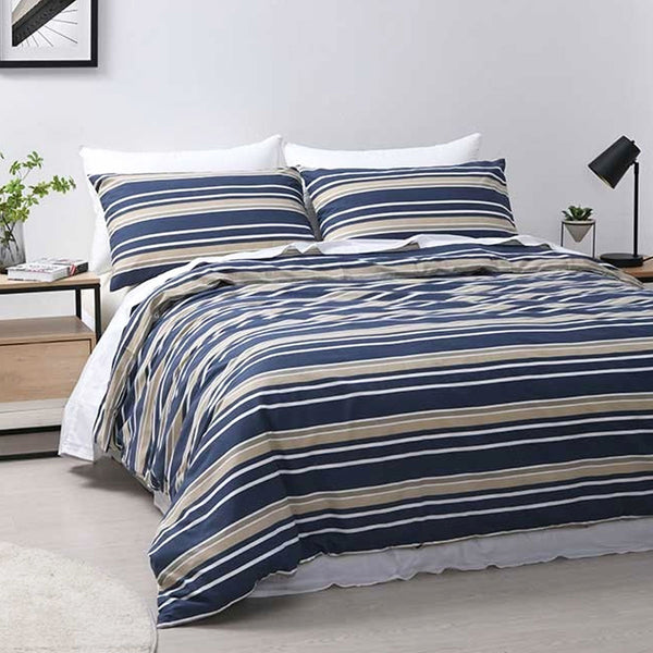 Jason Brighton Striped Polyester Cotton Quilt Doona Duvet Cover Blue King