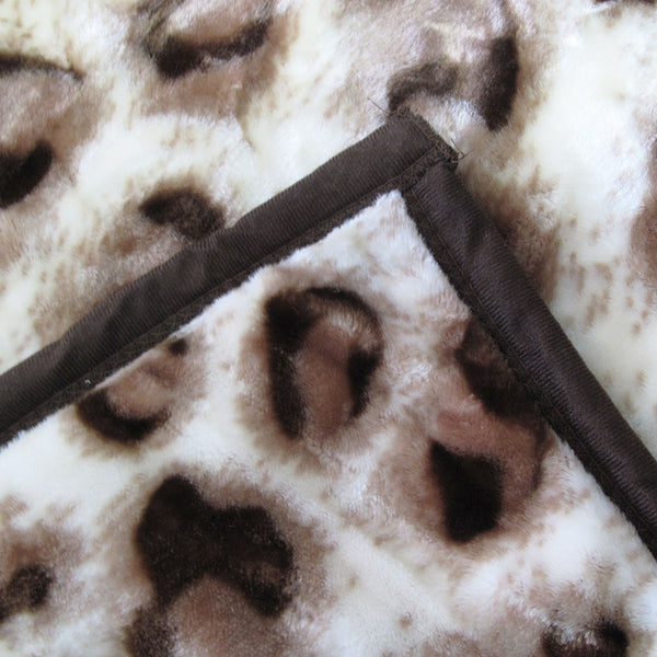 Animal Print Faux Mink Blanket Throw Rug 750gsm Queen Brown Jaguar