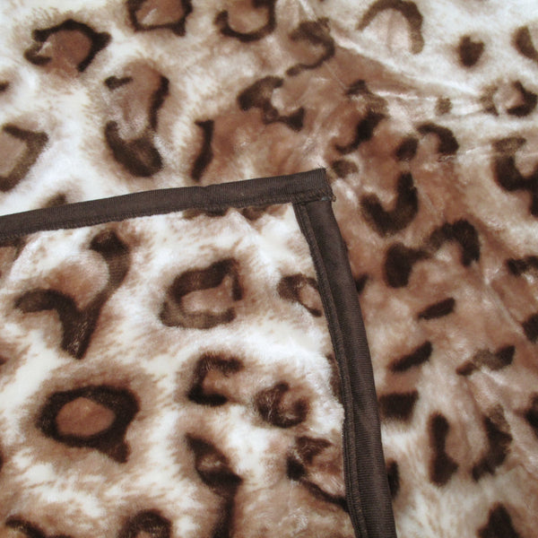 Animal Print Faux Mink Blanket Throw Rug 750gsm Queen Brown Leopard
