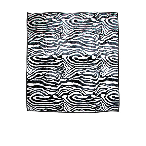 Animal Print Faux Mink Blanket Throw Rug 750gsm Queen Black White Zebra