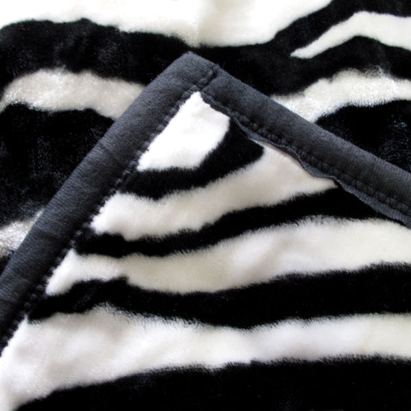 Animal Print Faux Mink Blanket Throw Rug 750gsm Queen Black White Zebra