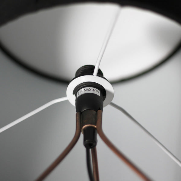 Belira Bedside Coffee Side Table Lamp Light Copper Base Black Drum Shade