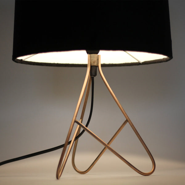 Belira Bedside Coffee Side Table Lamp Light Copper Base Black Drum Shade