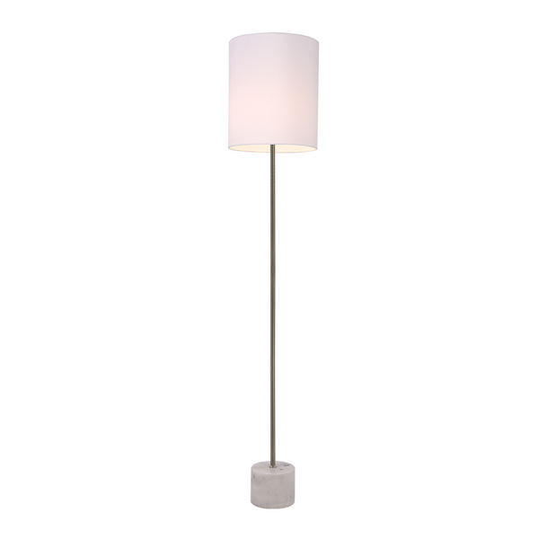 Wigwam Floor Lamp Light Marble Base Brass Stand Drum Shade White
