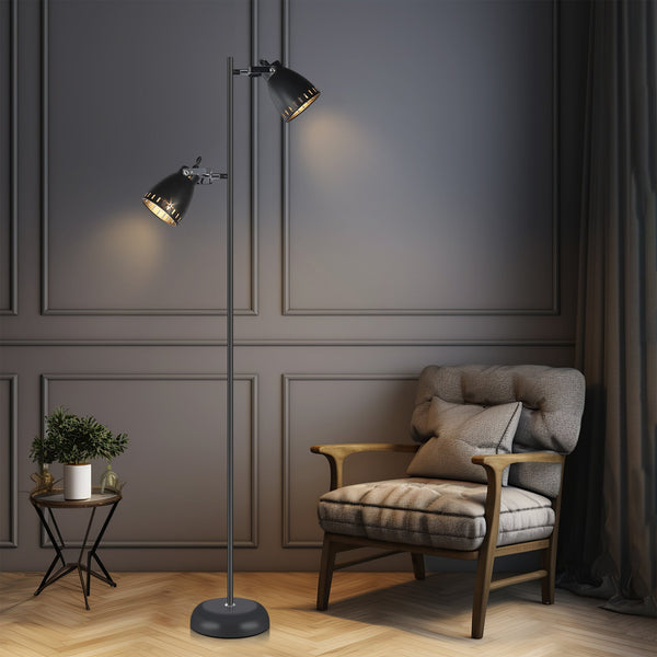 Audrey Twin Vertical Metal Floor Lamp Light Black 1.58m
